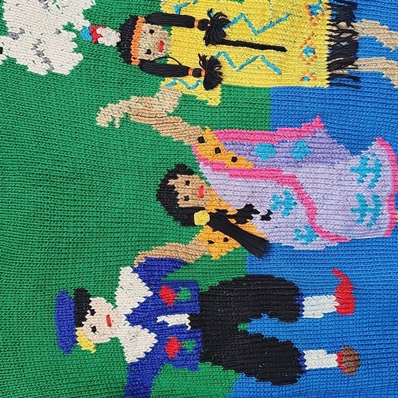 Berek Knit Multicultural Character Crop Sweater 1980's Heavyweight Pima Cotton - Picture 6 of 12